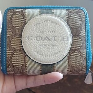 Coach Teal and Brown Signature Wallet